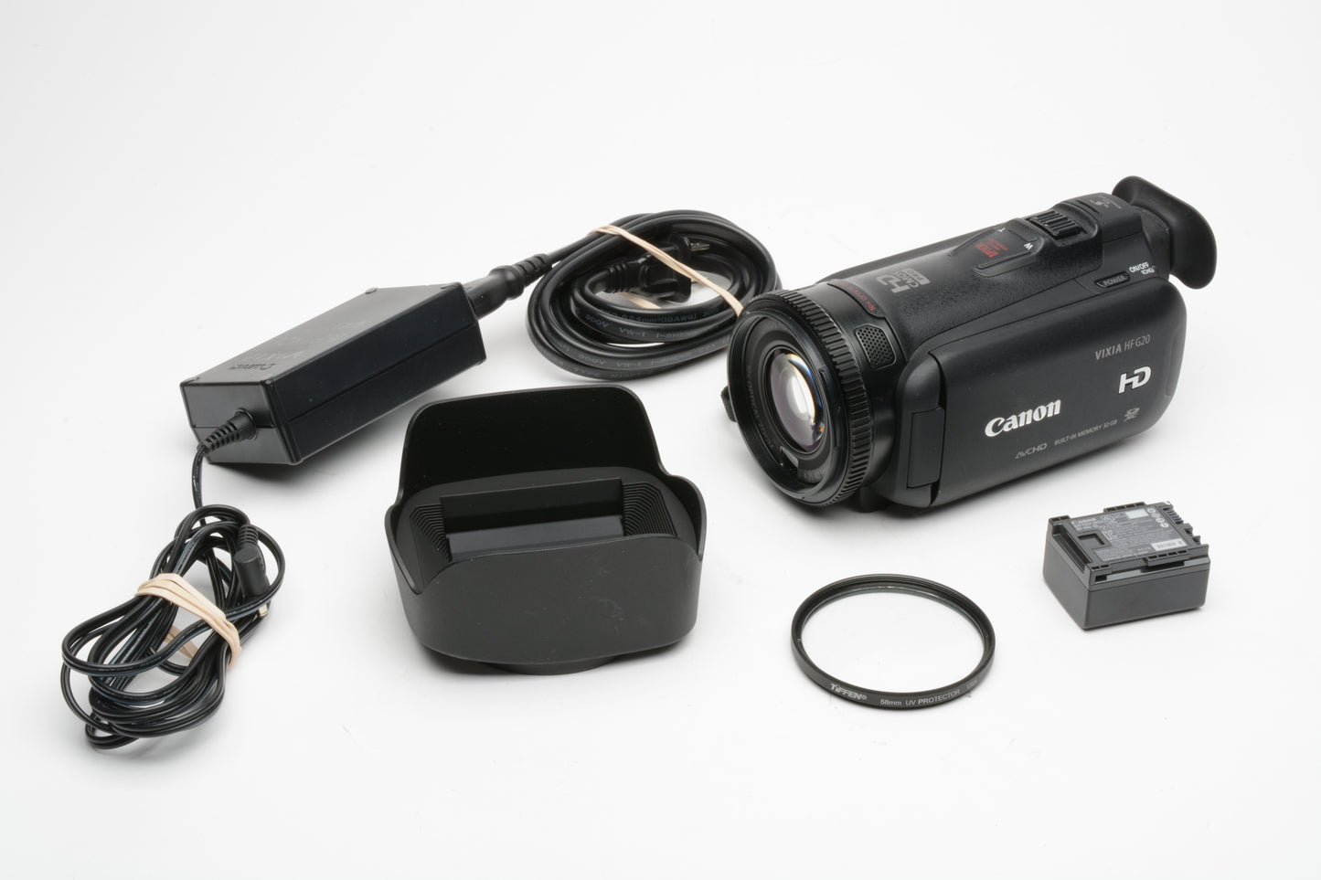 Canon Vixia HF G20 Video camera camcorder w/AC, Battery, UV, hood, Nice!