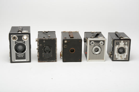 5X Vintage Box cameras - Nice collector or display bundle (A)