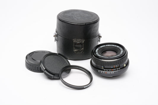 Pentax-M SMC 28mm f2.8 wide angle lens for Pentax PK Mount, caps, UV, case, nice!