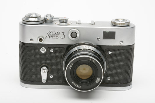 Fed 3 35mm rangefinder body w/52mm f2.8 Industar N-61 lens, Case