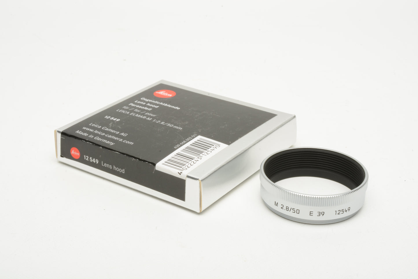 Leica 12549 lens hood for Elmarit 50mm f2.8 lens, NIB
