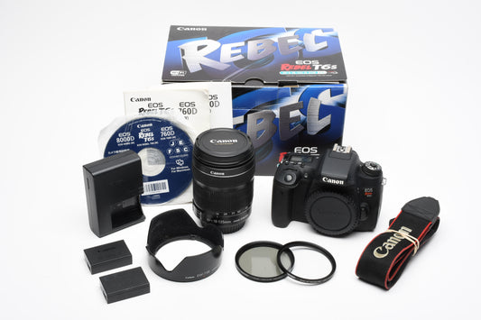Canon T6s DSLR body w/18-135mm f3.5-5.6 IS STM bundle, Clean, Boxed