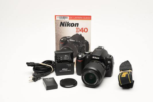 Nikon D40 DSLR body w/Nikkor 18-55mm f3.5-5.6G ED, Book, Nice!