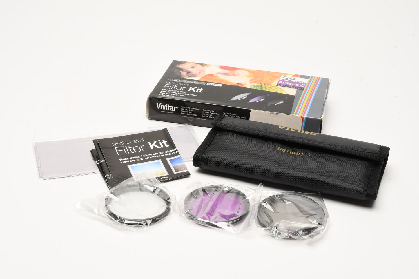 Vivitar 52mm Filter kit UV, CPL, FLD filters in pouch, New