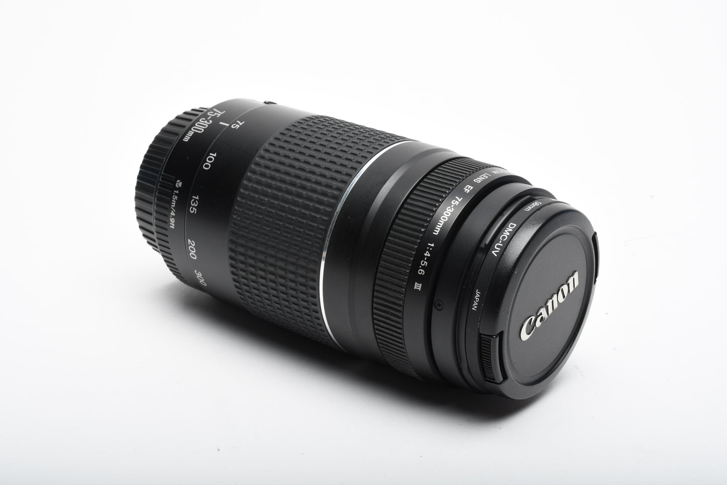Canon EF 75-300mm f4-5.6 III Telephoto zoom lens, caps, UV, Good!