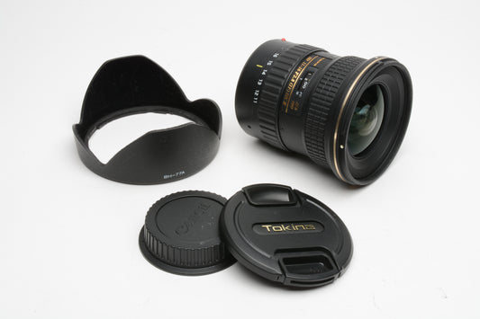 Tokina SD 11-16mm f2.8 IF DX II AT-X Pro lens for Canon EF, UV, Hood, Mint-