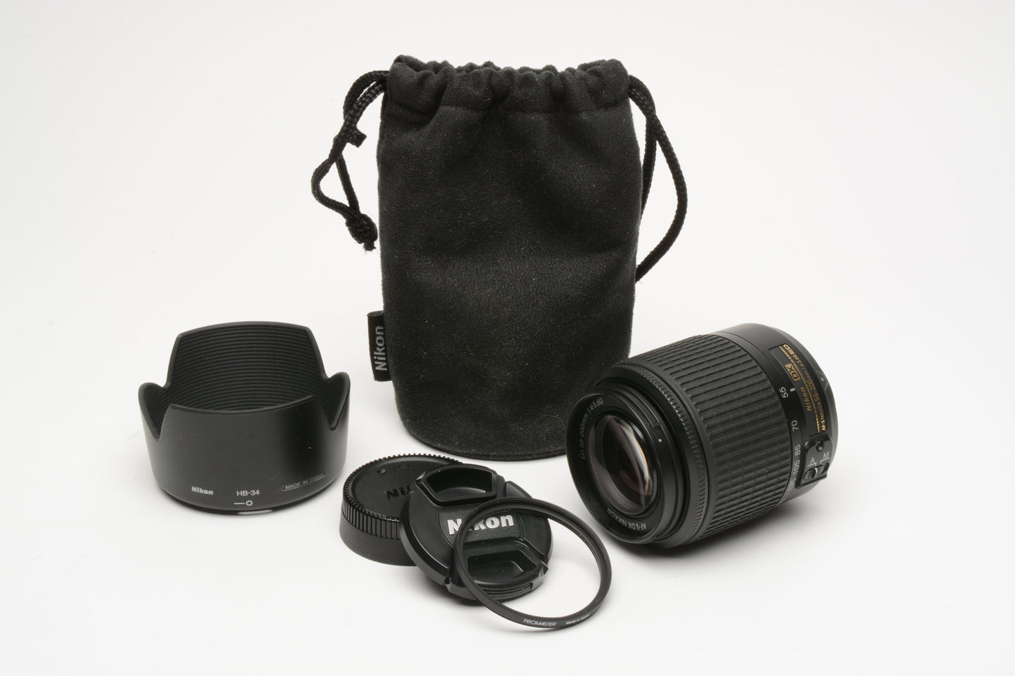 Nikon AF-S 55-200mm f4-5.6G ED DX, caps, hood, pouch, UV, very clean, Mint-