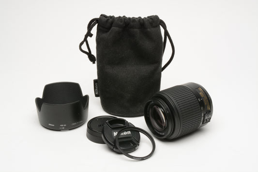 Nikon AF-S 55-200mm f4-5.6G ED DX, caps, hood, pouch, UV, very clean, Mint-