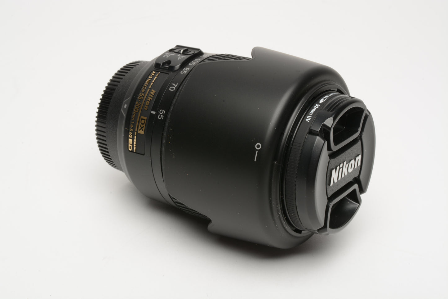 Nikon AF-S 55-200mm f4-5.6G ED DX, caps, hood, pouch, UV, very clean, Mint-