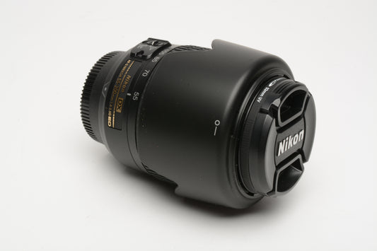 Nikon AF-S 55-200mm f4-5.6G ED DX, caps, hood, pouch, UV, very clean, Mint-