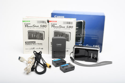 Canon PowerShot S80 8MP Digital Point&Shoot, 2X batts, charger, Tested