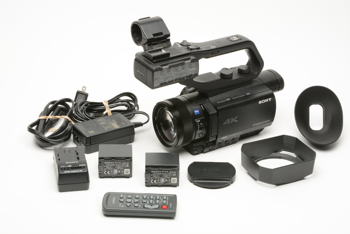 Sony HXR-N80 Camcorder bundle, 2batts, charger, handle, hood, cup, cap, 120Hours