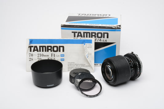 Tamron Adaptall MF 70-210mm f4-5.6 w/Hood, caps, sky, +choice of mount - Boxed