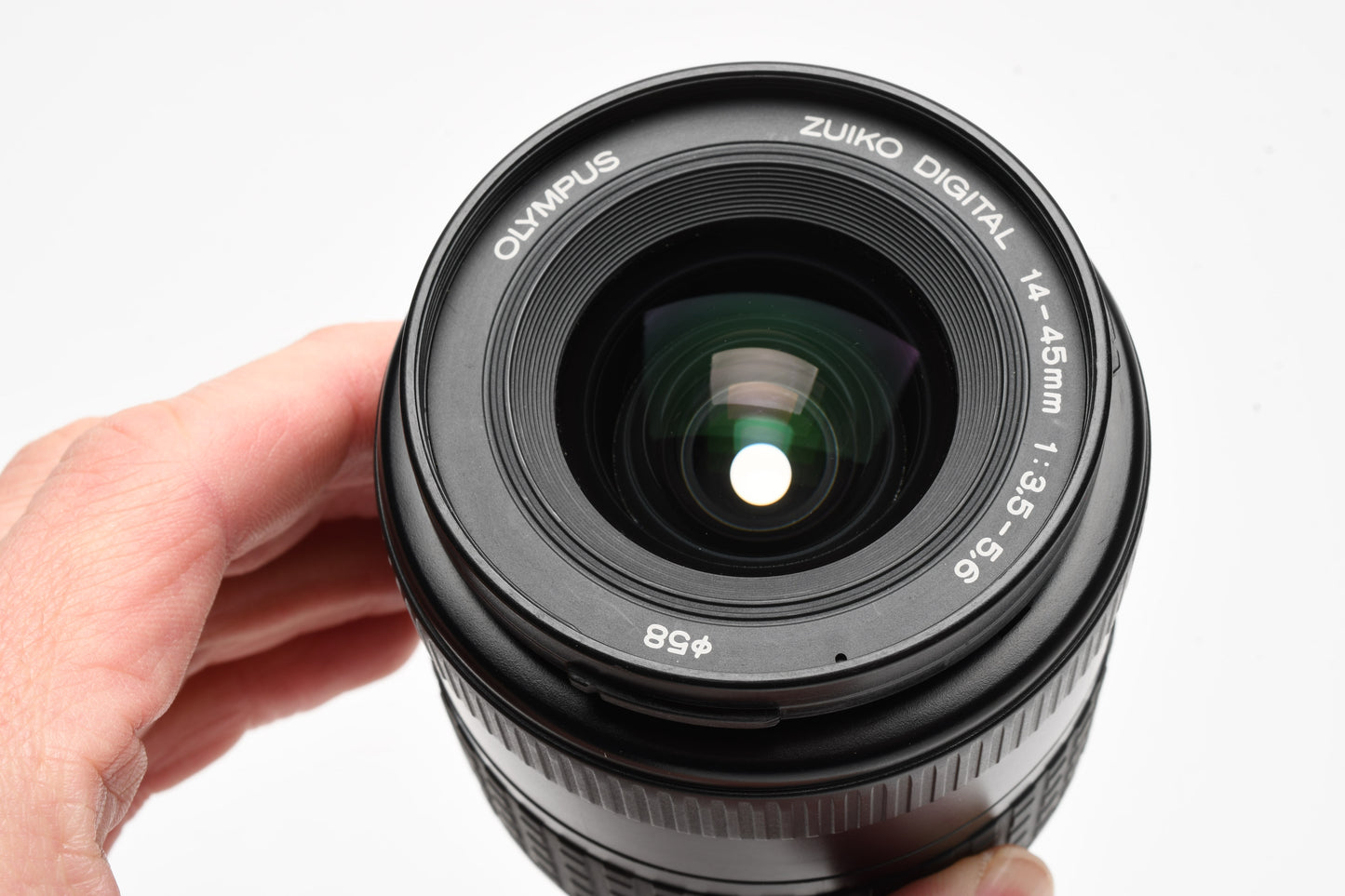 Olympus 14-45mm f3.5-5.6 zoom 4/3 mount, caps, hood, very clean