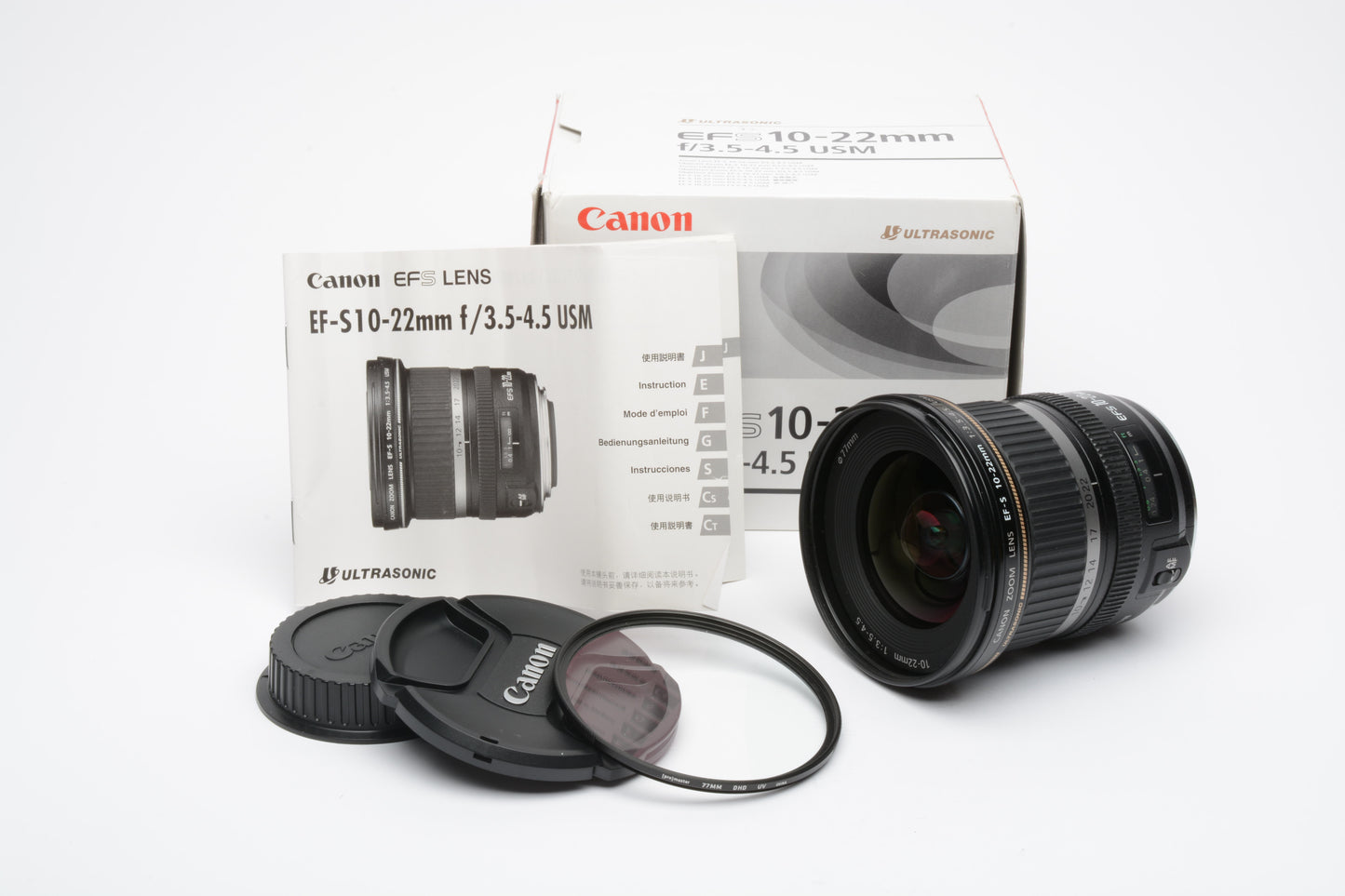 Canon EFS 10-22mm f/3.5-4.5 USM w/Box, UV, Caps, manual