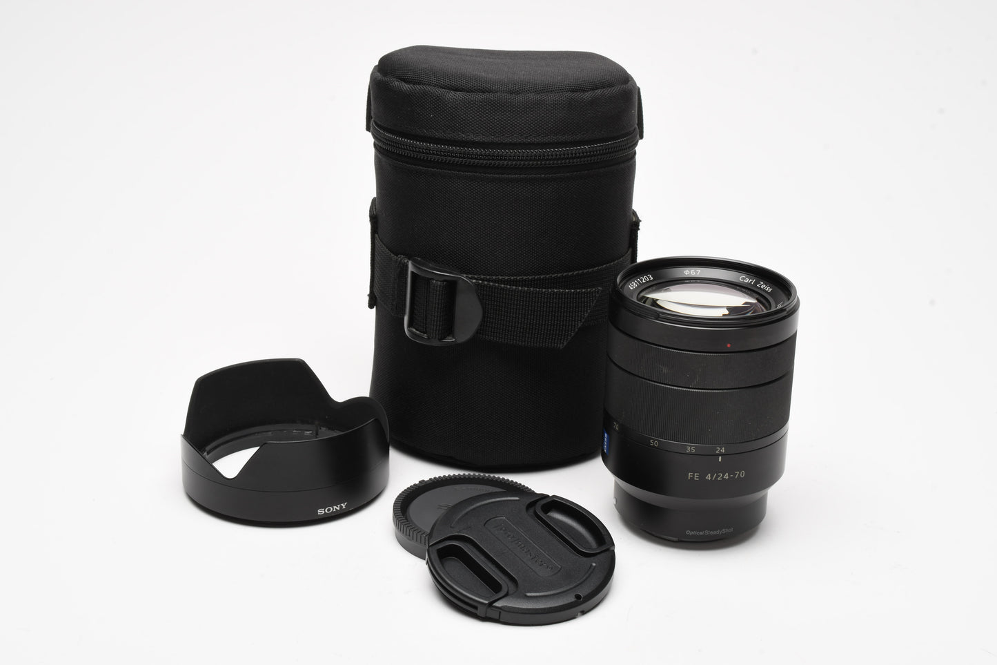 Sony Zeiss Vario Tessar FE 24-70mm f4 ZA OSS T* lens SEL2470, caps+hood+case