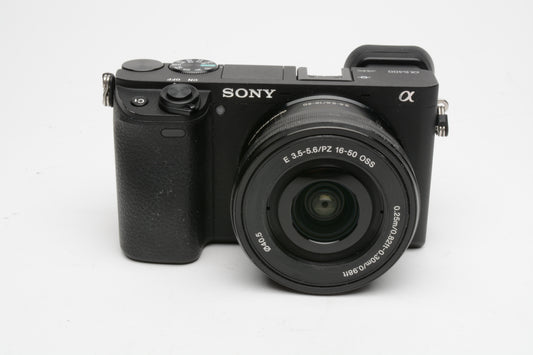 Sony A6400 Mirrorless w/16-50mm zoom, batt, charger, Very clean, Only 967 Acts!