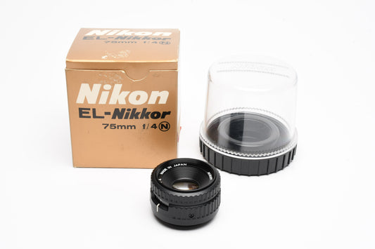 Nikon EL Nikkor 75mm f4 Enlarging lens, Mint-, Boxed