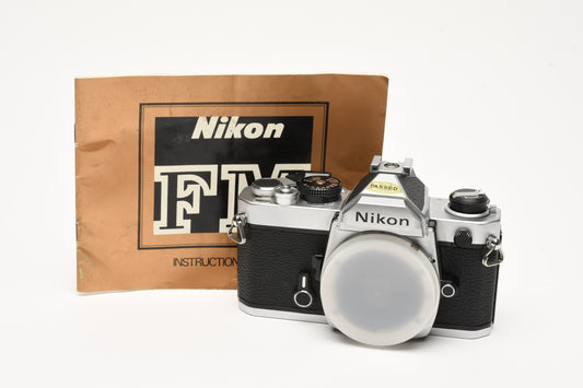 Nikon FM Chrome 35mm SLR Body, New seals, Clean, Great!
