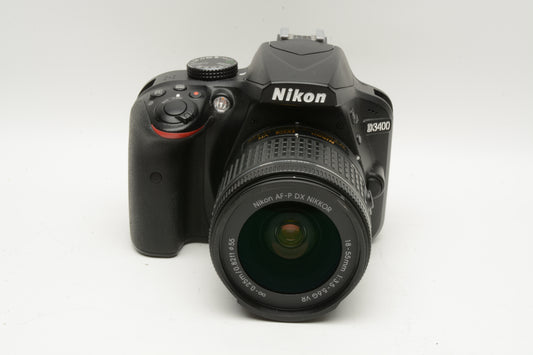 Nikon D3400 DSLR w/18-55mm f3.5-5.6G VR, Only 5383 Acts! Nice