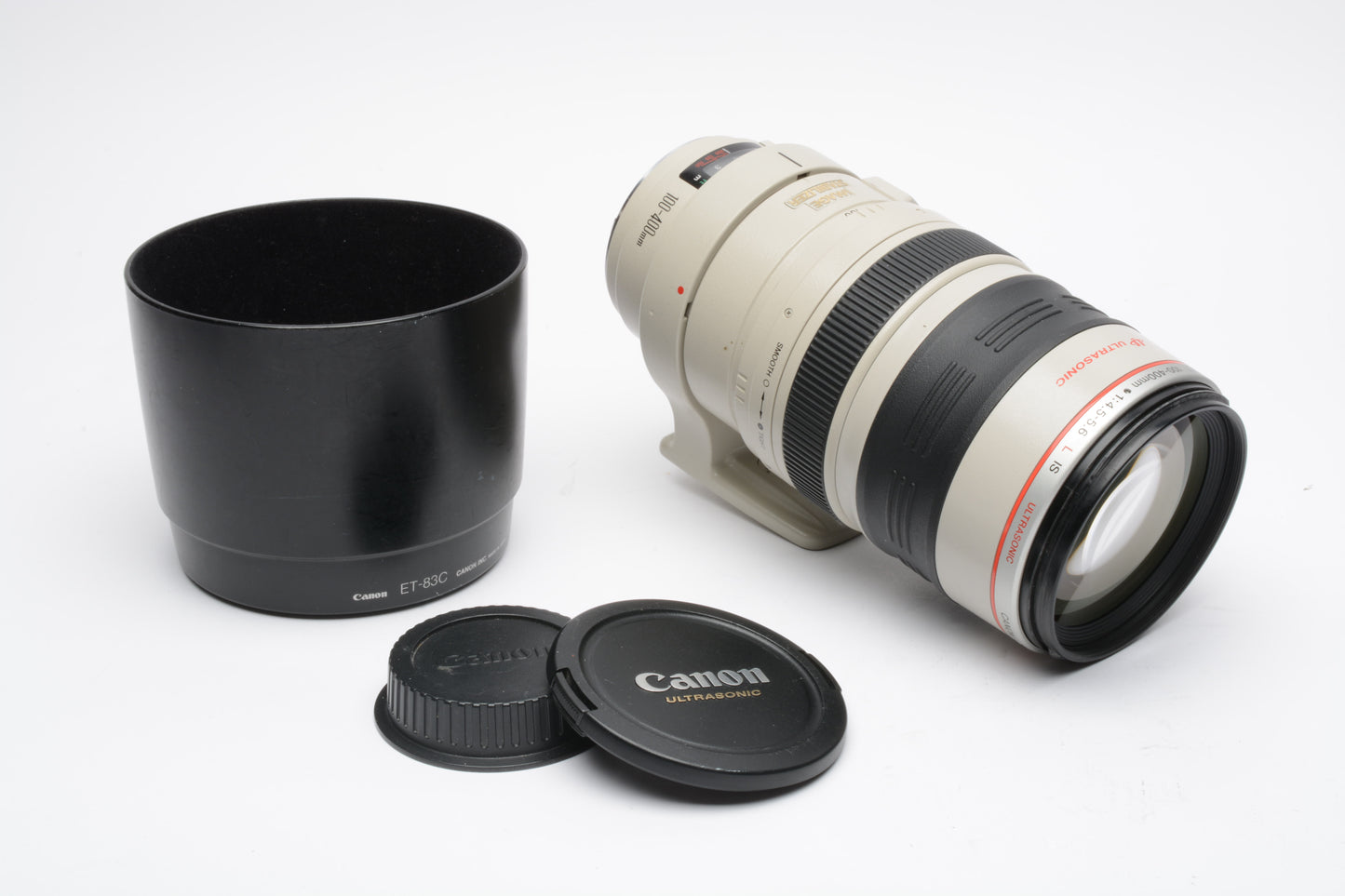 Canon EF 100-400mm f4.5-5.6L IS USM Zoom lens, collar, caps, clean&sharp