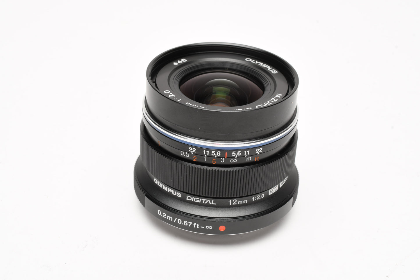 Olympus M.Zuiko 12mm f2 (Black) lens, caps, nice & sharp Mint-