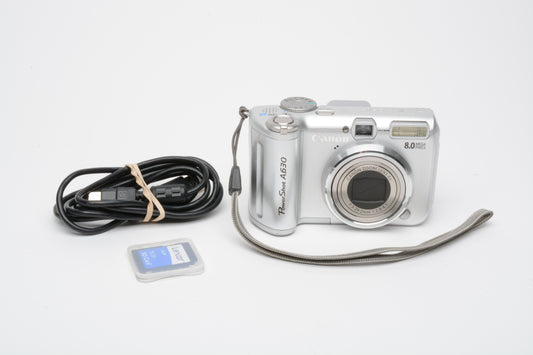 Canon Powershot A630 8MP Digital Point&Shoot camera, USB+strap, tested