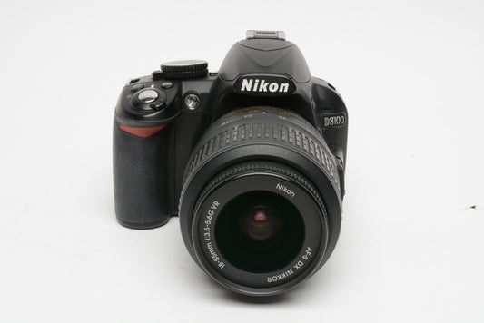 Nikon D3100 DSLR w/Nikkor AFS 18-55mm f3.5-5.6G VR, batt+charger+wrap 3372 Acts!