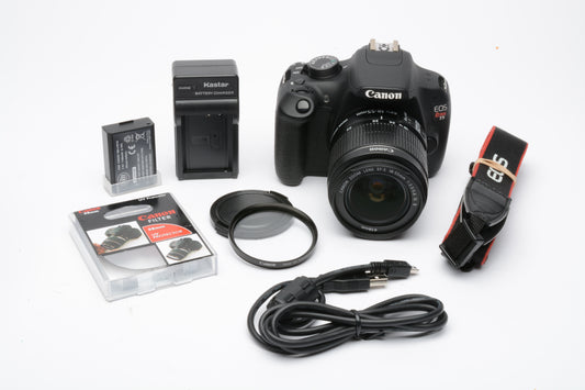 Canon EOS Rebel T5 DSLR w/18-55mm f3.5-5.6, batt, charger, Only 1796 Acts!!