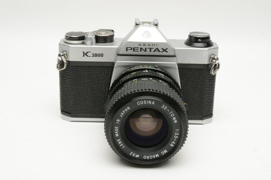 Pentax K1000 35mm SLR w/35-70mm zoom lens, New seals, strap, Great!