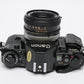 Canon A-1 35mm SLR w/50mm F1.8 SC lens, grip, strap, new seals, Great!