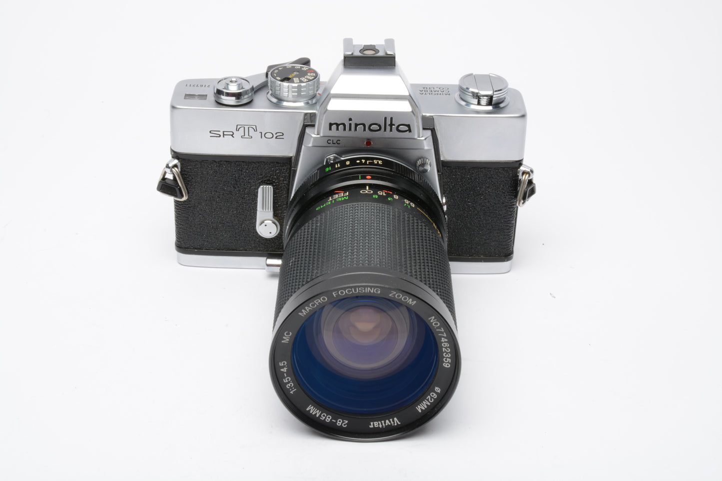 Minolta SRT-102 35mm SLR w/Vivitar 28-85mm f3.5-4.5, New seals, Tested, Nice