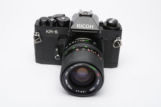 Ricoh KR-5 35mm SLR w/35-70mm f3.5-4.5 zoom lens, cap, New seals, tested, nice