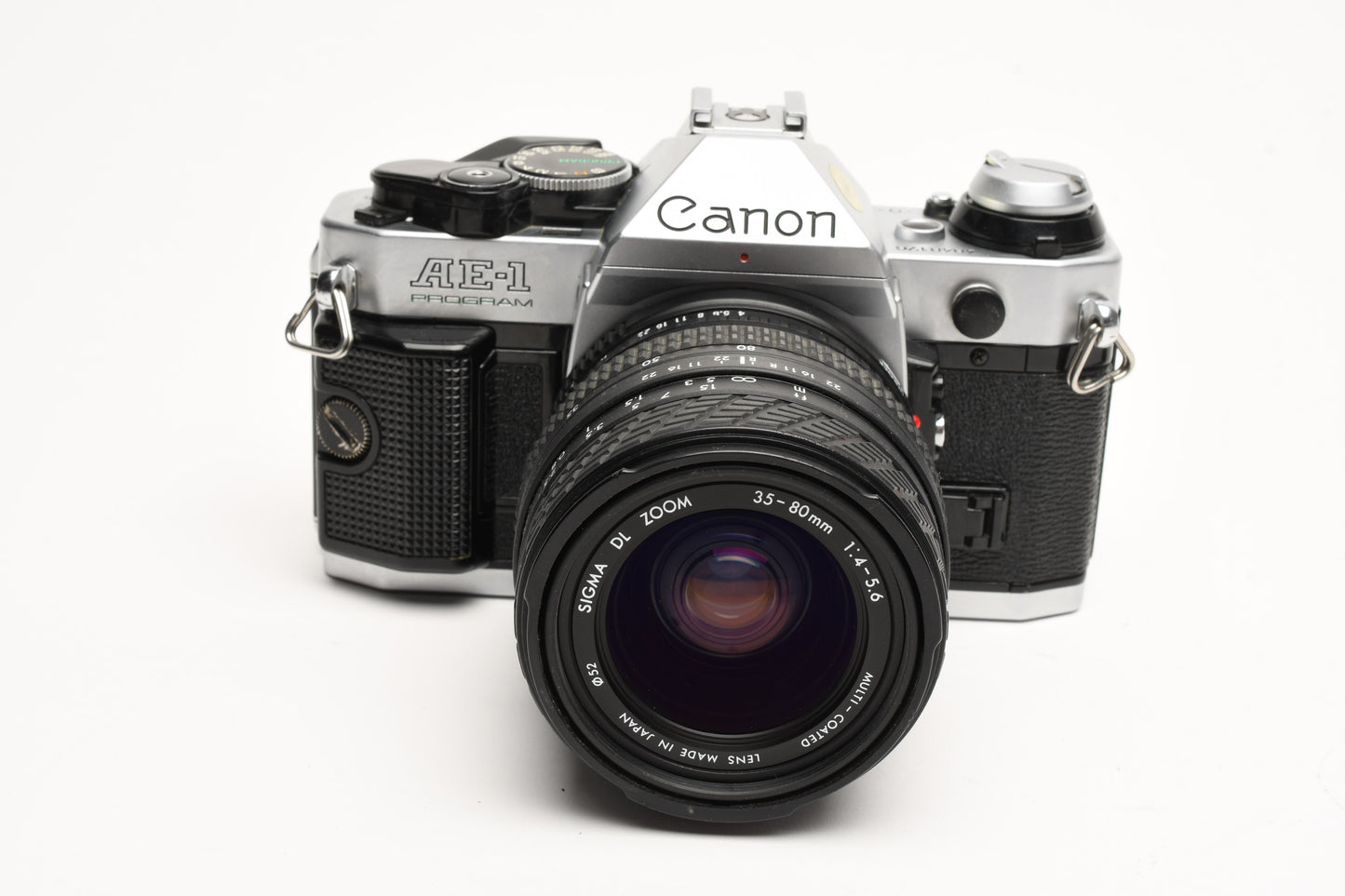 Canon AE-1 Program 35mm SLR Camera w/Sigma 35-80mm Zoom, New Seals
