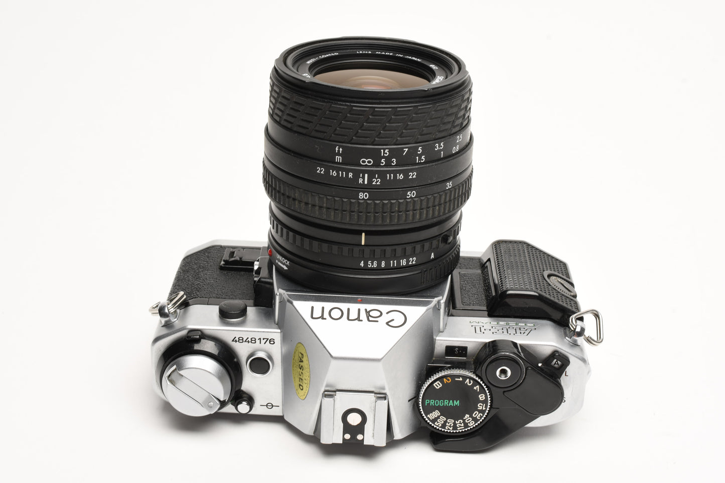 Canon AE-1 Program 35mm SLR Camera w/Sigma 35-80mm Zoom, New Seals