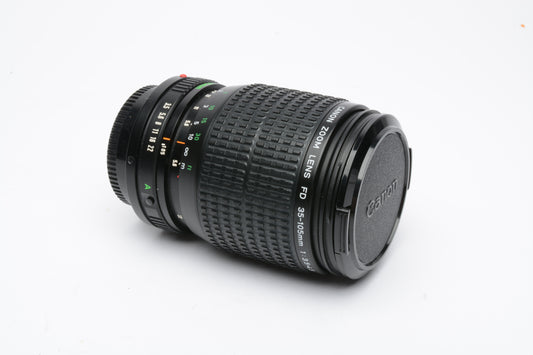 Canon FD 35-105mm f3.5-4.5 macro zoom lens, clean!