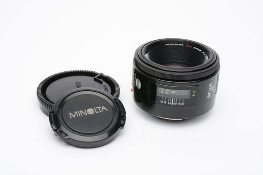 Minolta Maxxum 50mm F1.7 AF Lens, caps, sharp, nice prime lens! Sony A