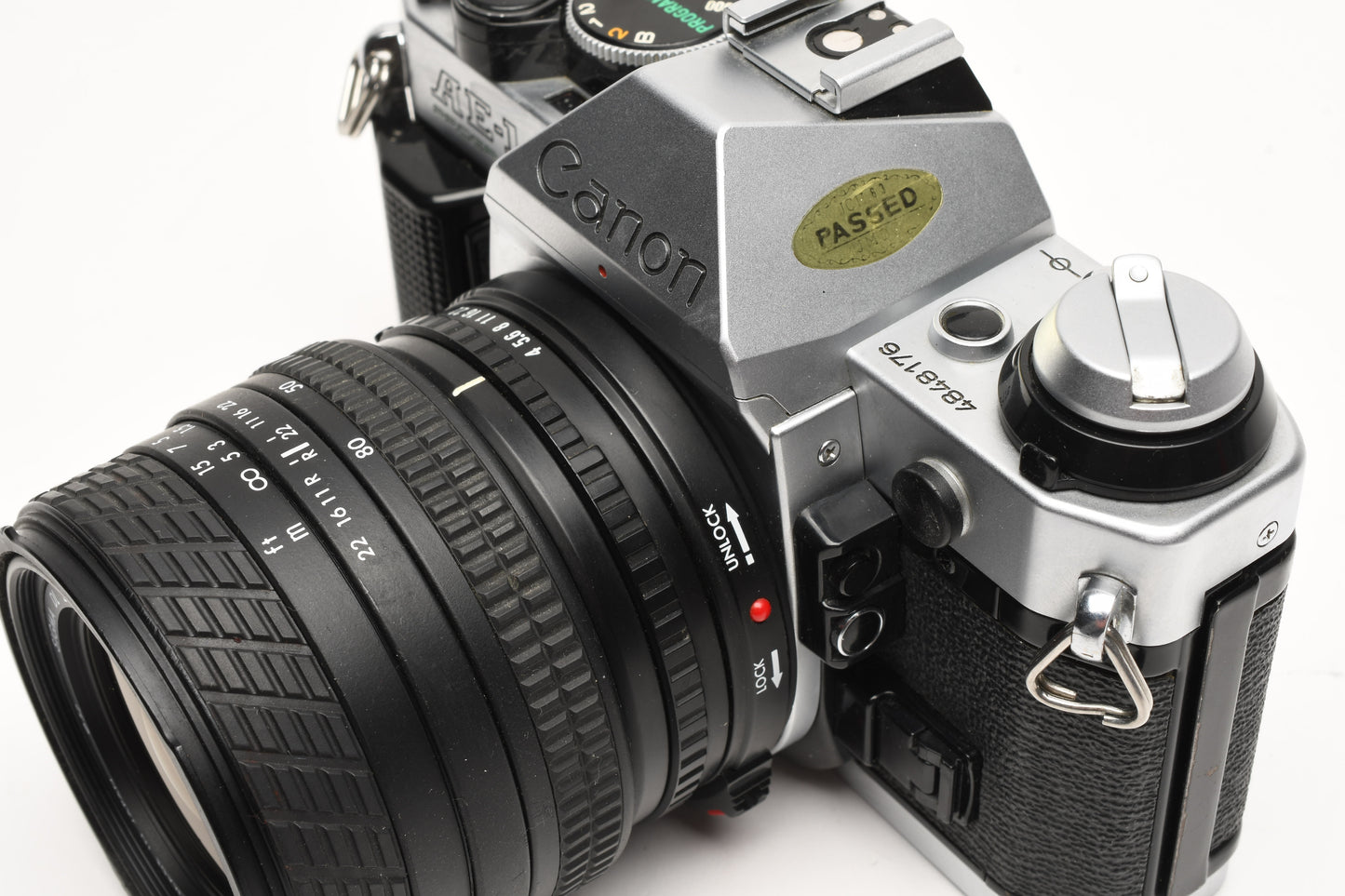 Canon AE-1 Program 35mm SLR Camera w/Sigma 35-80mm Zoom, New Seals