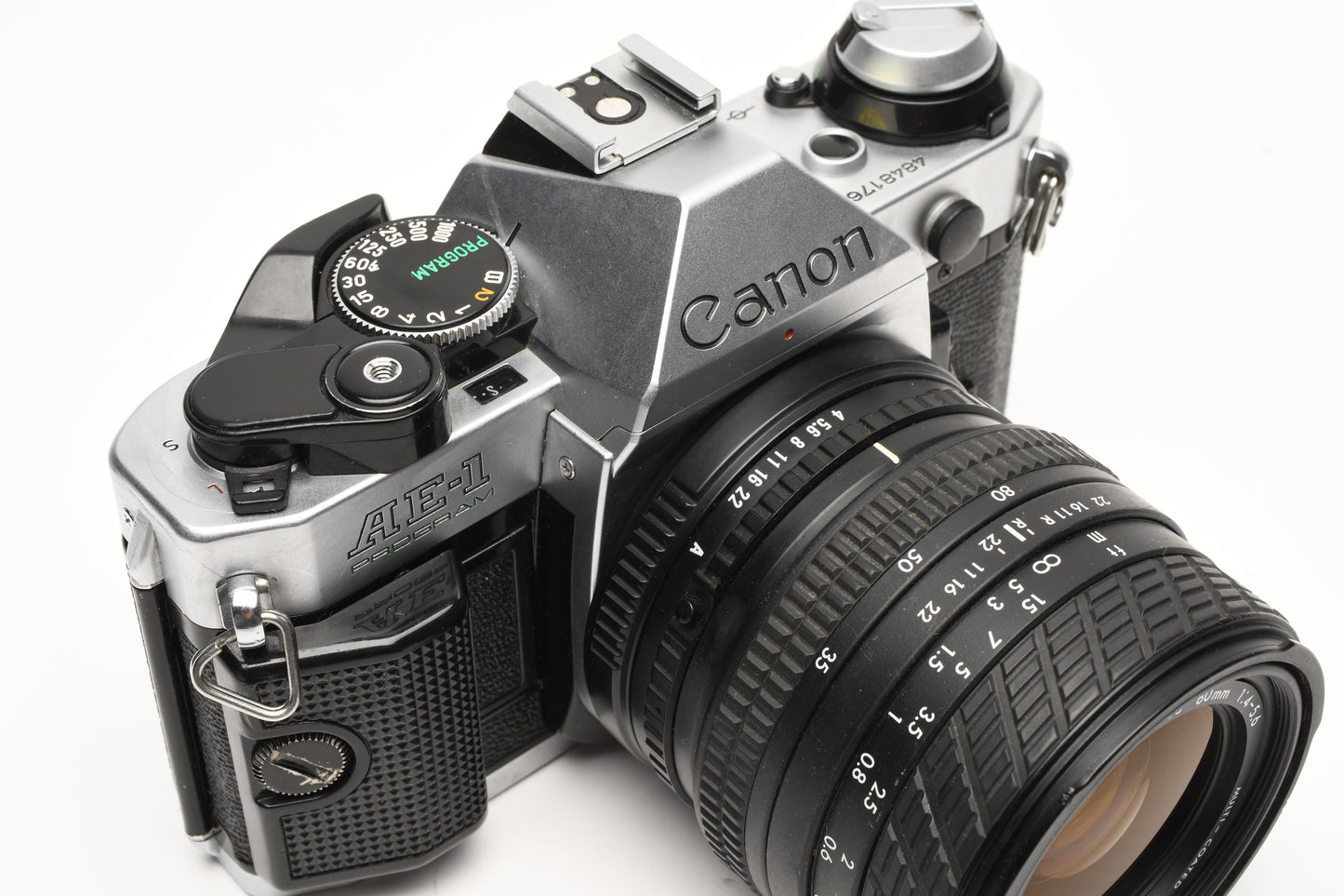 Canon AE-1 Program 35mm SLR Camera w/Sigma 35-80mm Zoom, New Seals