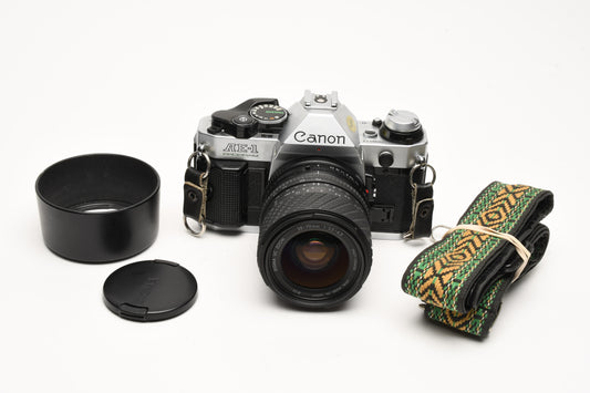 Canon AE-1 Program 35mm SLR Camera w/Sigma 28-70mm Zoom, New Seals