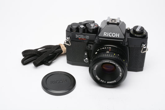 Ricoh KR-5 Super 35mm SLR w/50mm f2.2 Prime lens, cap, New seals, tested, Great!