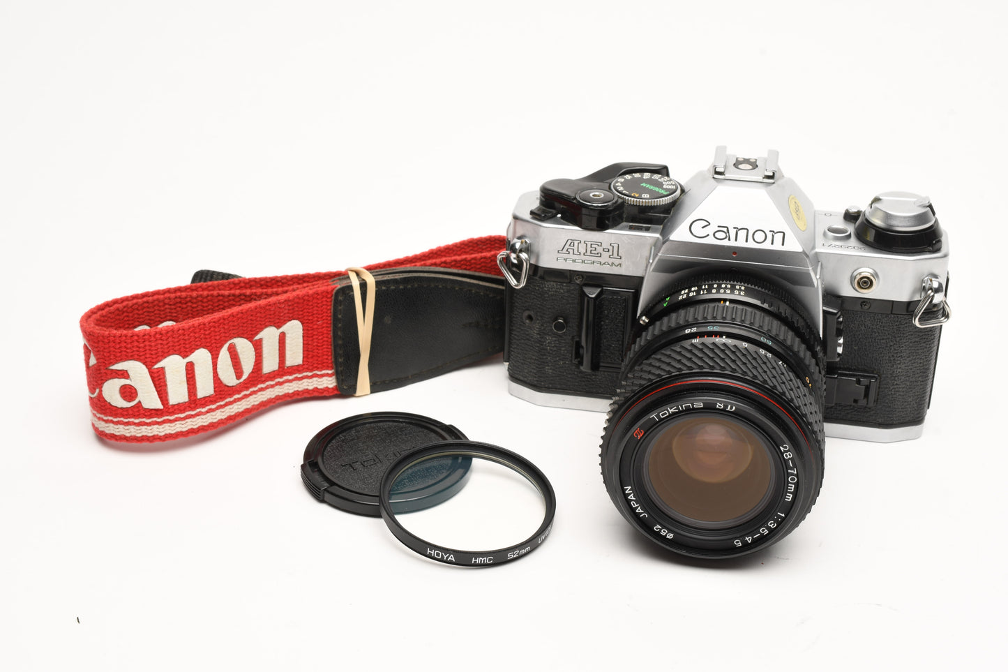 Canon AE-1 Program 35mm SLR Camera w/Tokina 28-70mm Zoom, New Seals