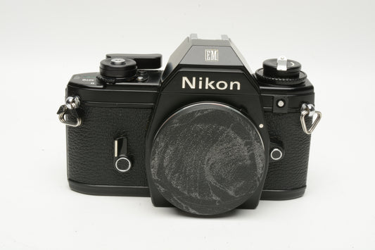 Nikon EM 35mm SLR Body Only, New Seals, Strap, Cap, Tested, Clean