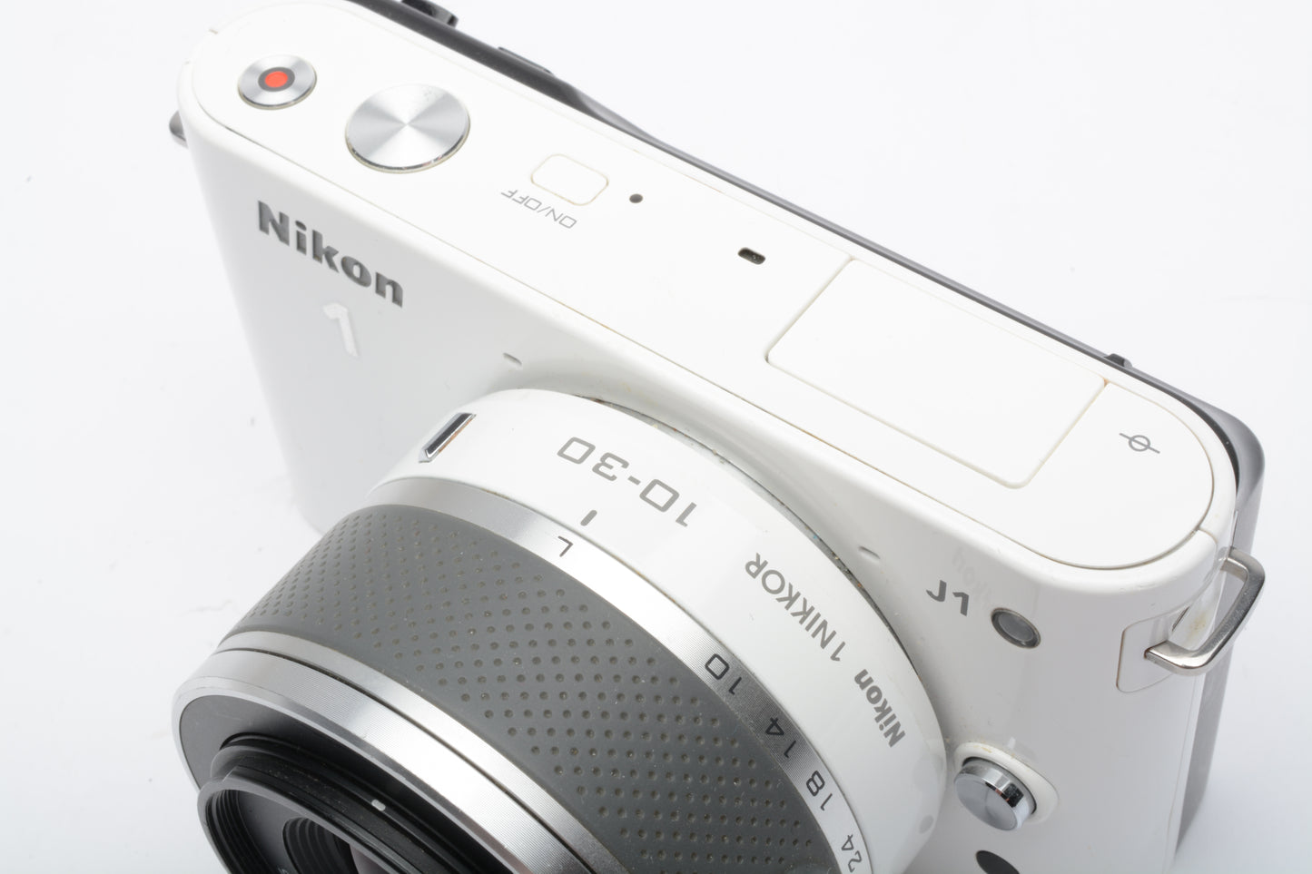 Nikon J1 (white) w/10-30 & 30-110mm 2-lens kit, case, strap, manual, tested, boxed