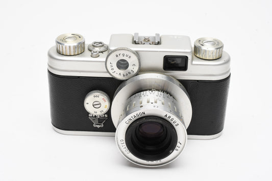 Argus C44 35mm Rangefinder Camera w/Cintagon 50mm f2.8, Case, works