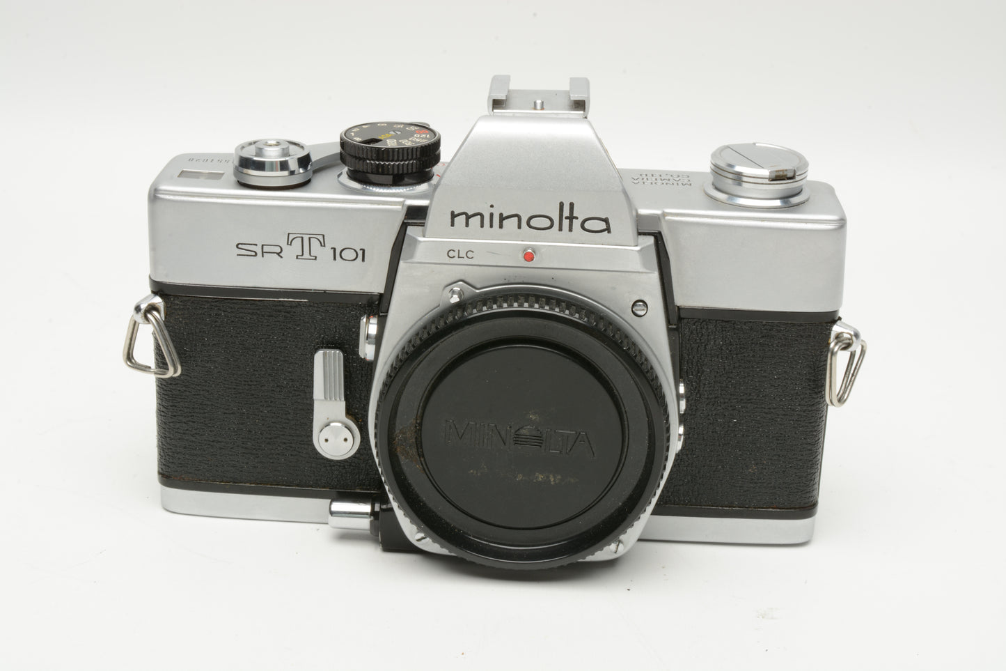 Minolta SRT-101 Chrome 35mm SLR Body Only, cap+manuals+new seals, Tested