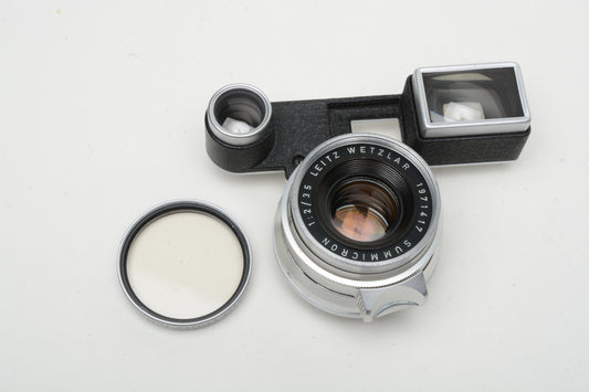 Leica 35mm f2 Summicron M Lens (Ver 1) Chrome 11108 w/Goggles, Very clean!