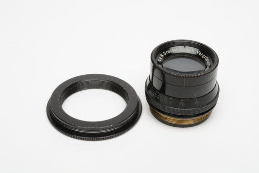 M & W Dresden Laack Vergrossenrungs 9cm 90mm f4.5 Enlarging lens w/Retaining ring