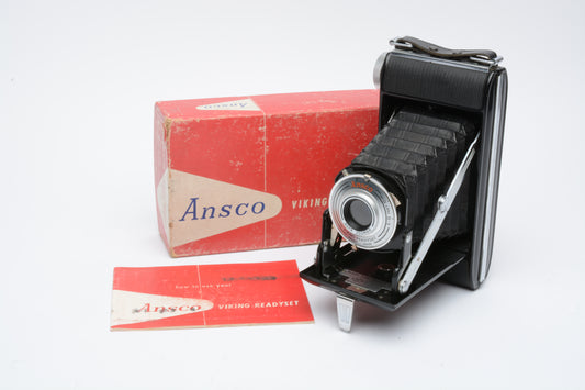 Vintage Ansco Viking Readyset folding camera, very clean, boxed, works