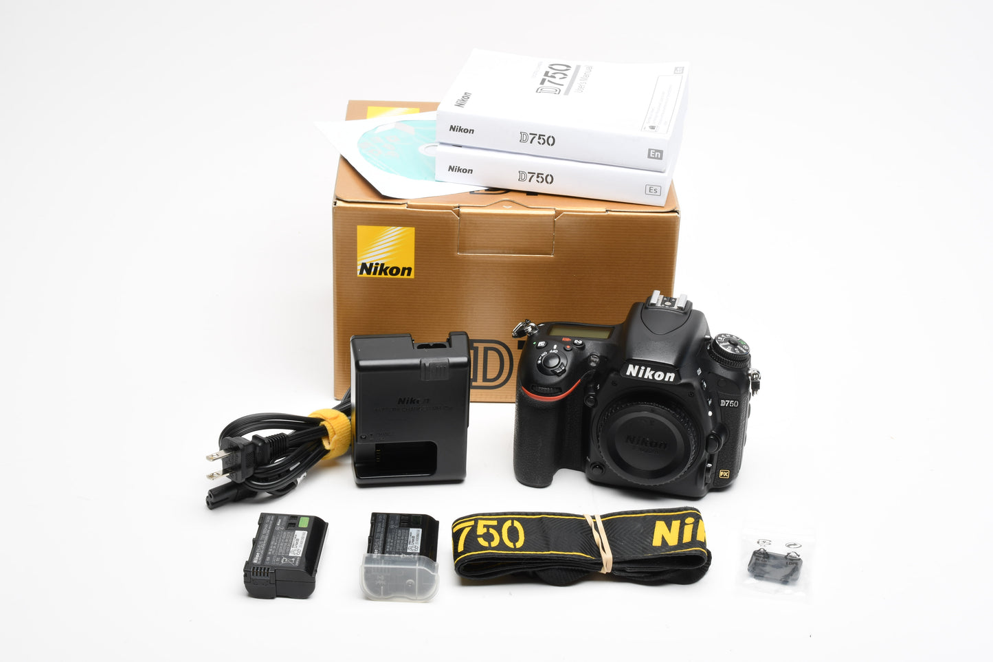 Nikon D750 DSLR Body w/2X batts, charger, strap, manuals, boxed  53K acts Clean